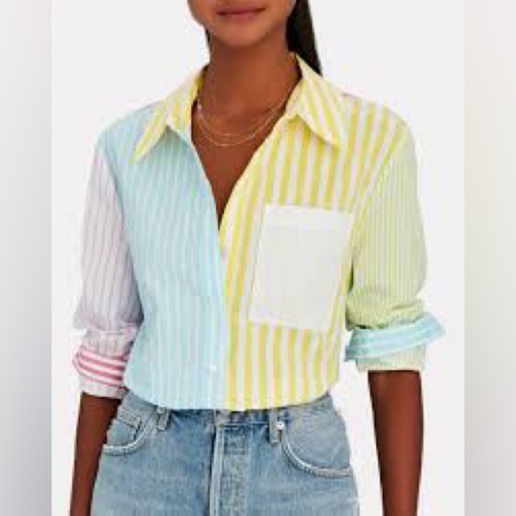 STAUD Tops - Staud NWT Martha Multicolor Mixed Stripe Stretch Cotton Button-up Shirt Size M